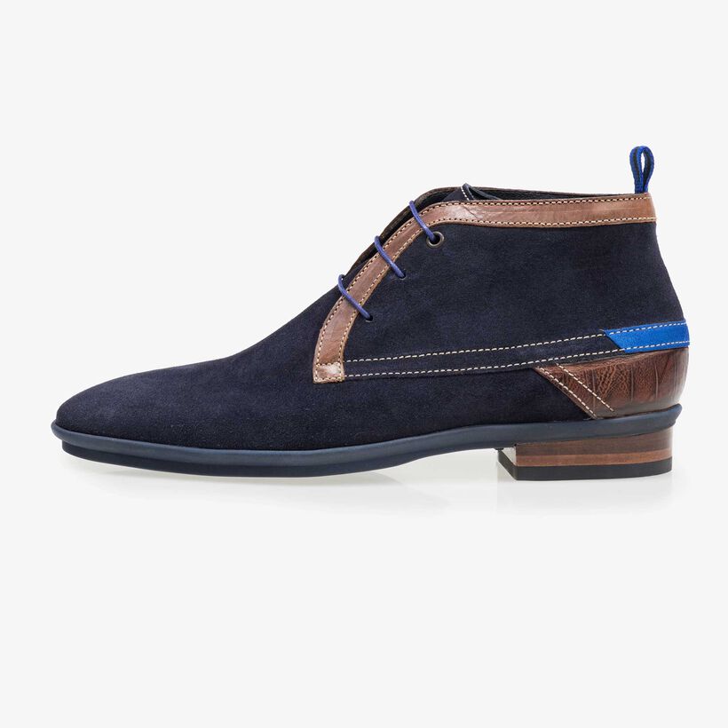 Dunkelblauer halbhoher Wildleder Schn&uuml;rstiefel