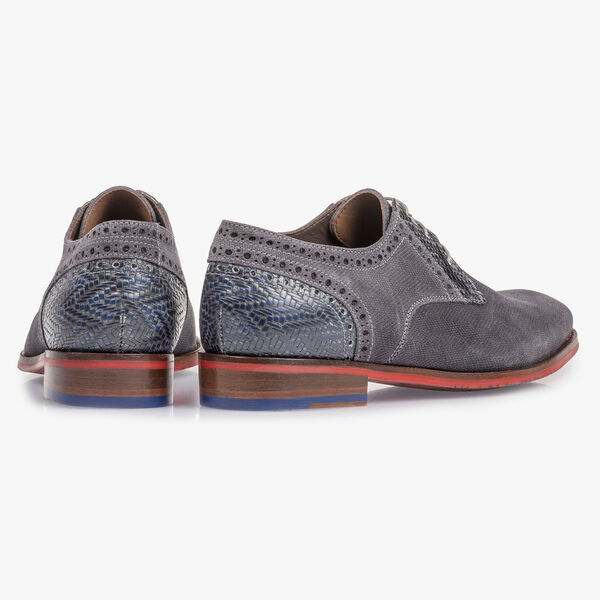 Dunkelgrauer Wildleder-Schn&uuml;rschuh mit Print