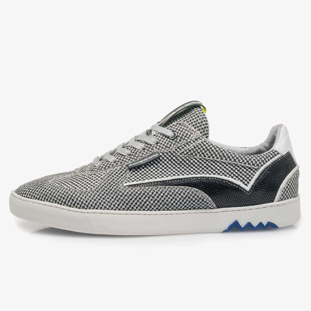 Grey suede leather sneaker with a print