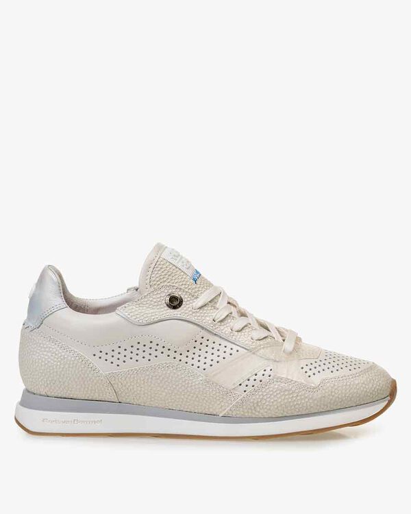 Sneaker Leder mit Print cremewei&szlig;
