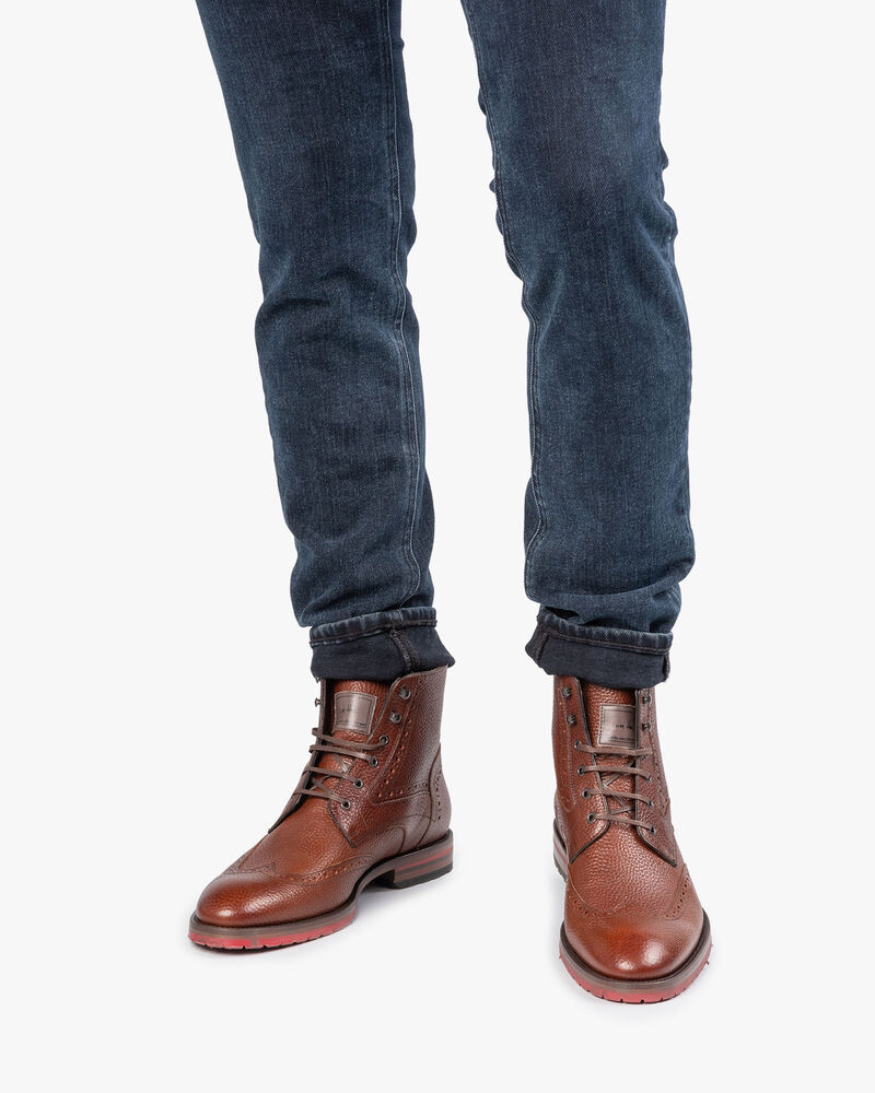 Leder Schn&uuml;rstiefel-Brogue cognac