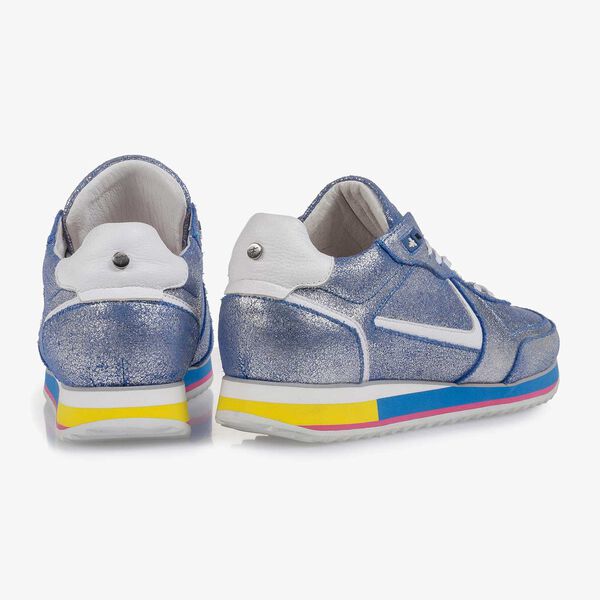 Silber Metallic Leder-Sneaker mit blauem changierendem Effekt