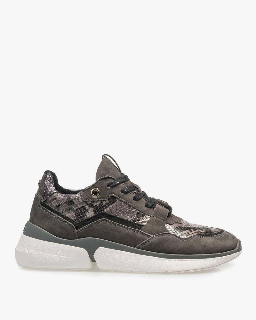 Dunkelgrauer Wildleder-Sneaker mit Schlangenprint