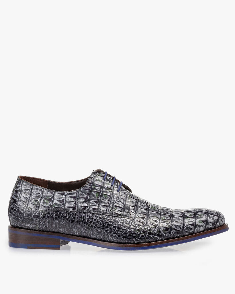 Schn&uuml;rschuh Krokoprint grau
