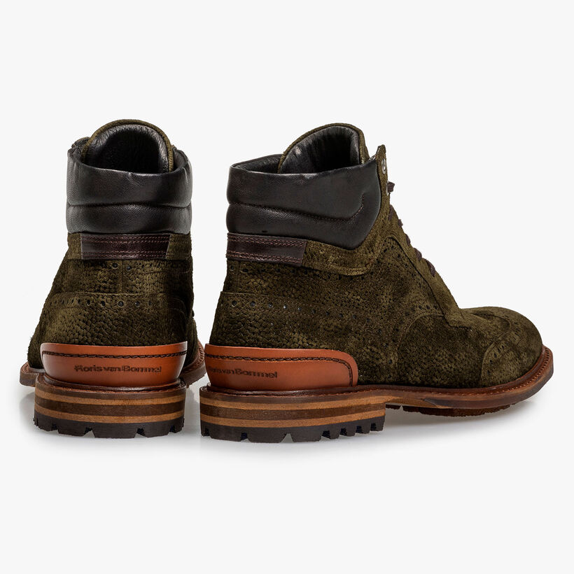 Gr&uuml;ner Wildleder-Schn&uuml;rstiefel mit Print