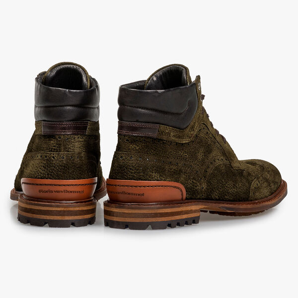 Gr&uuml;ner Wildleder-Schn&uuml;rstiefel mit Print