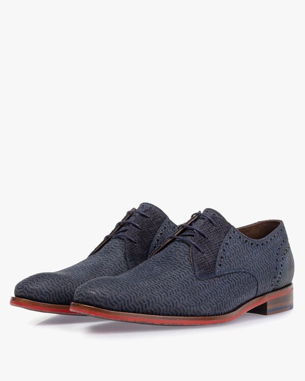 Lace shoe nubuck leather blue