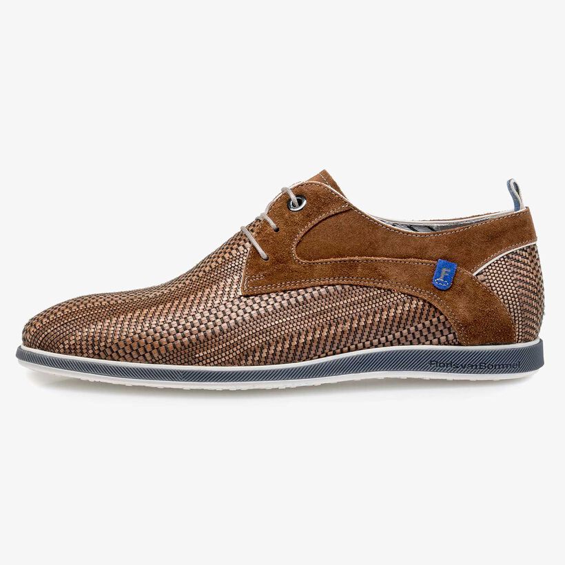 Cognacfarbener, geflochtener Leder-Schn&uuml;rschuh