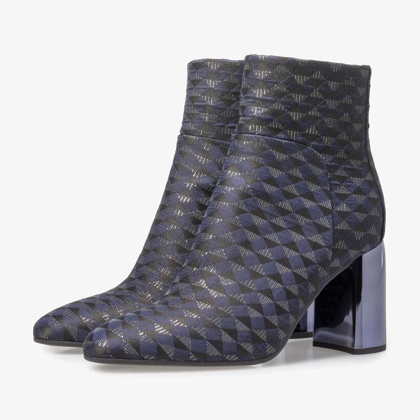 Blaue Stiefelette mit Grafikprint
