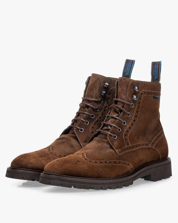 Lace boot suede cognac