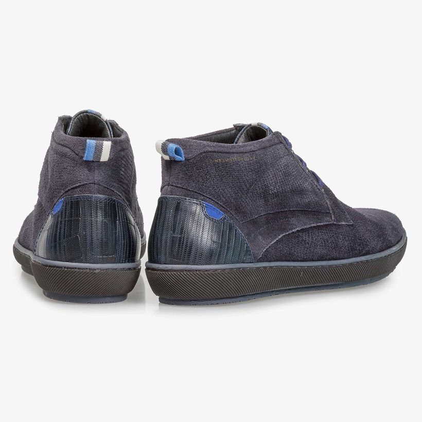 Dunkelblauer Wildleder-Schn&uuml;rschuh mit Print