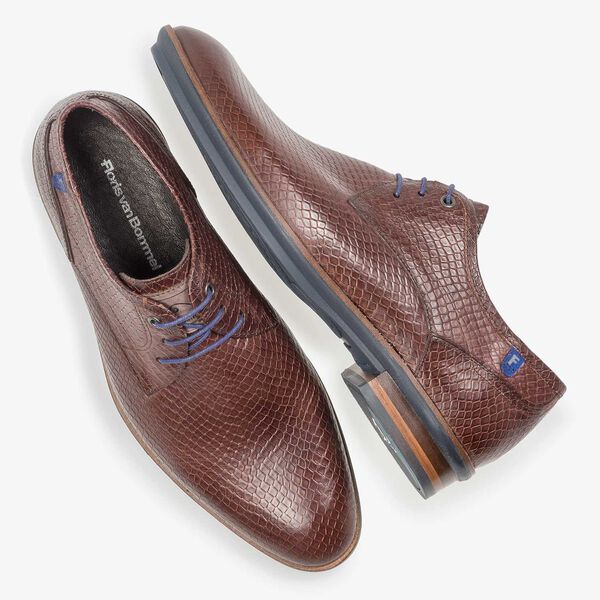 Leder-Schn&uuml;rschuh mit cognacfarbenem Schlangenprint
