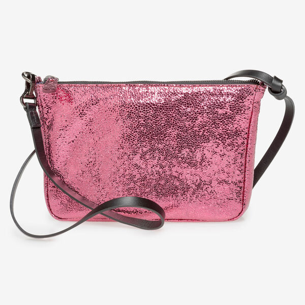 Pinke Ledertasche mit Metallic-Print