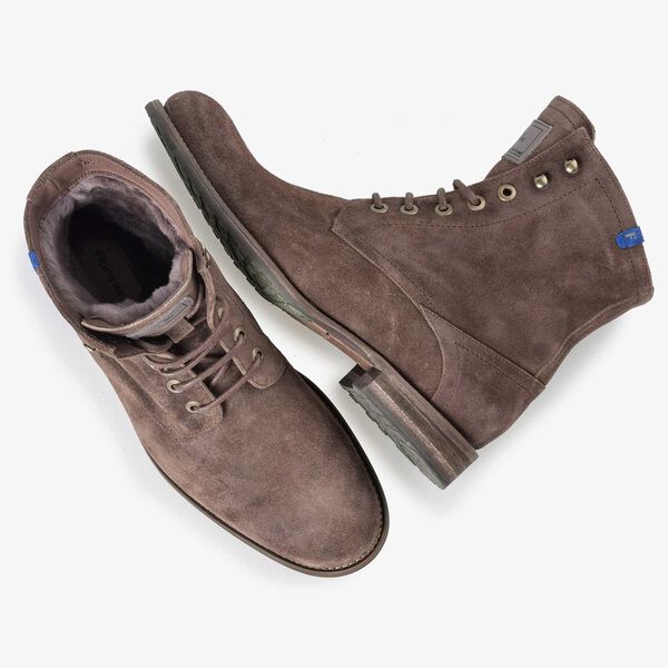 Dunkelbrauner Wildleder-Schn&uuml;rstiefel