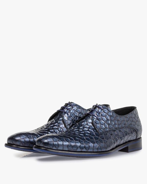 Schn&uuml;rschuh Metallic-Print blau