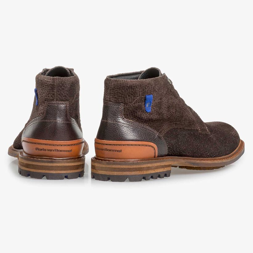 Dunkelbrauner Wildleder-Schn&uuml;rstiefel mit Print