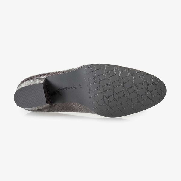 Graue Leder-Pumps mit Schlangenprint