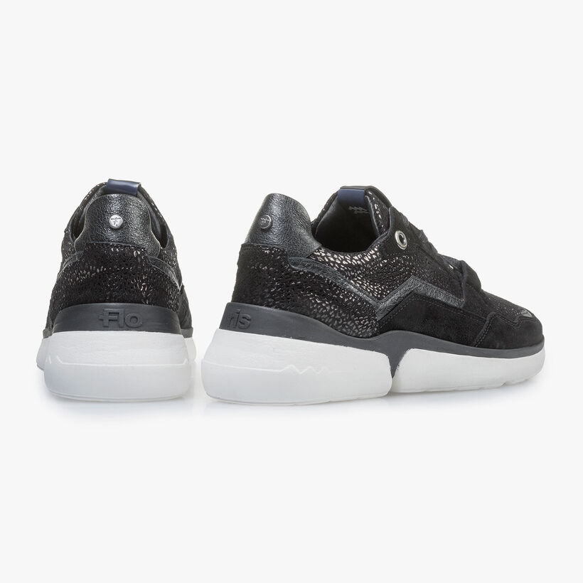 Black suede leather sneaker with metallic print