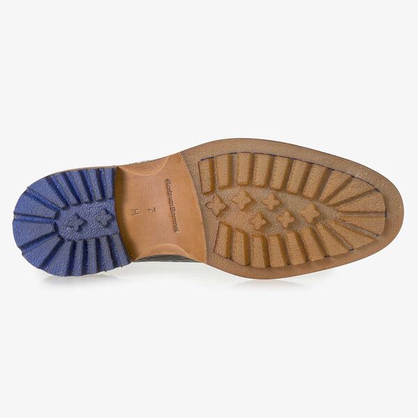 Blauer Leder-Schn&uuml;rstiefel mit Krokoprint