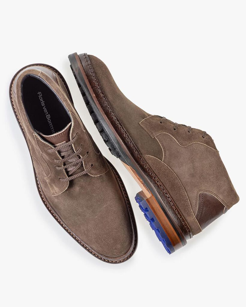 Schn&uuml;rstiefel Wildleder dunkel taupefarben