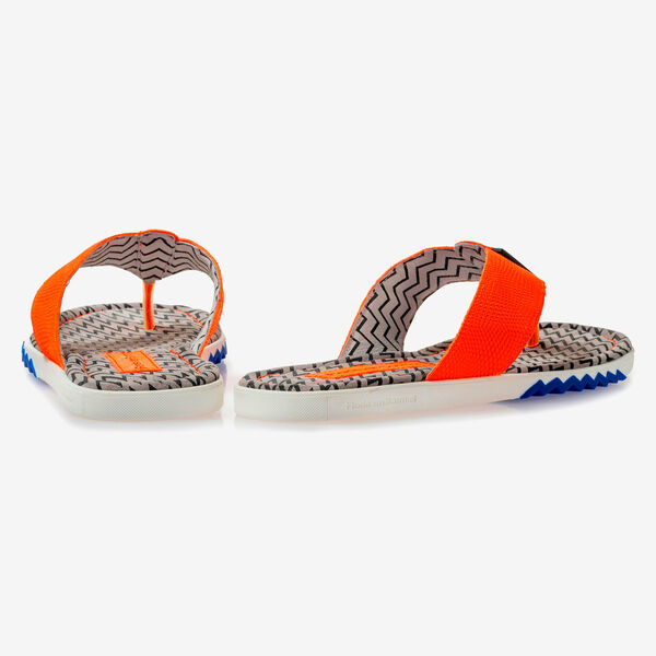 Orangefarbener Wildleder Zehentrenner-Slipper mit Print