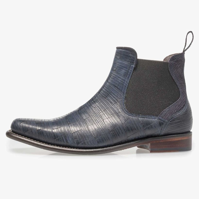 Dunkelblauer Chelsea Boot aus Leder mit Print