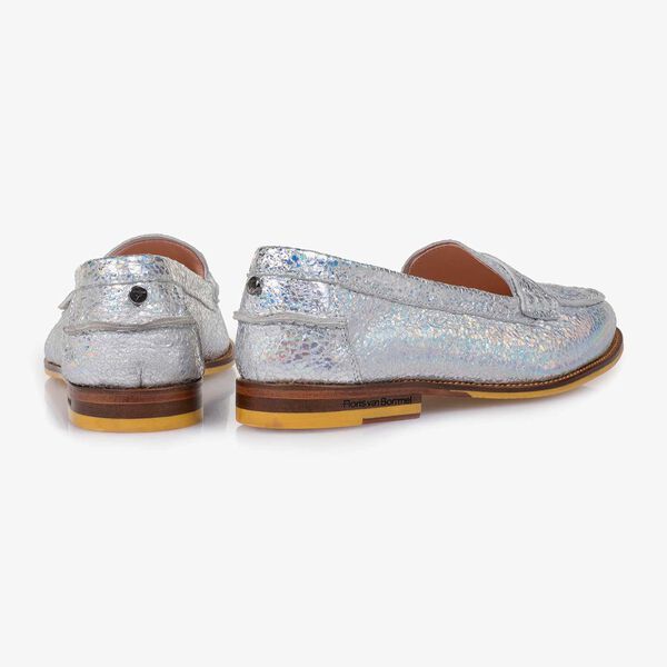 Silber Metallic Leder-Loafer mit Craquel&eacute;-Effekt