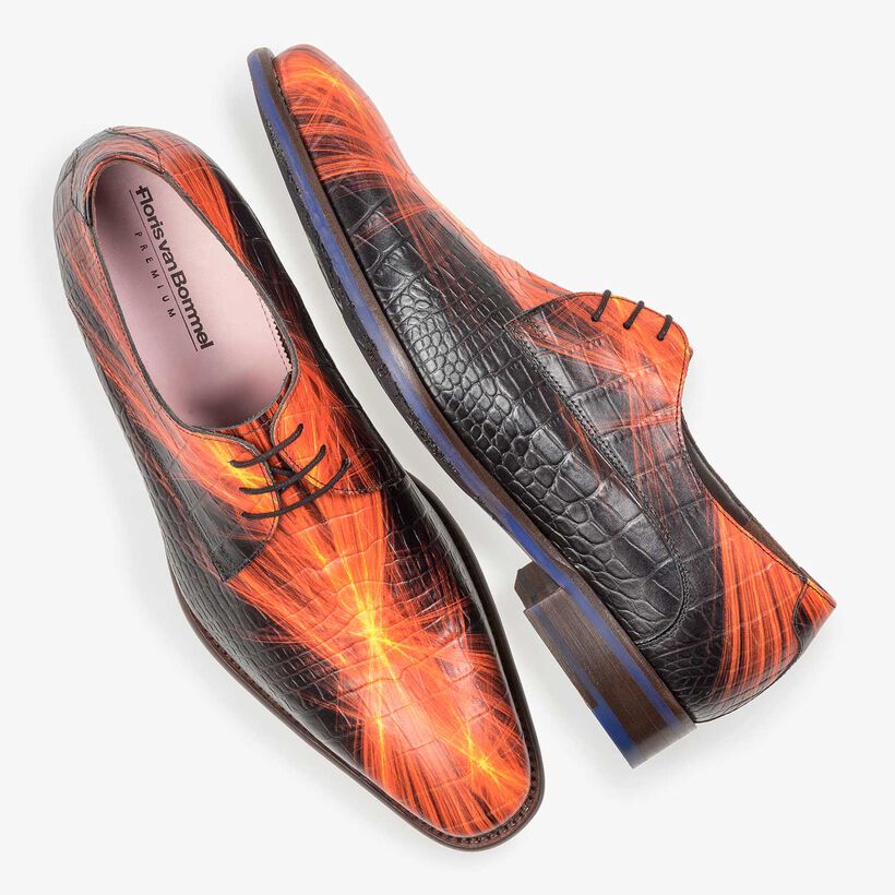 Roter Premium Kalbsleder-Schn&uuml;rschuh mit Blitzprint