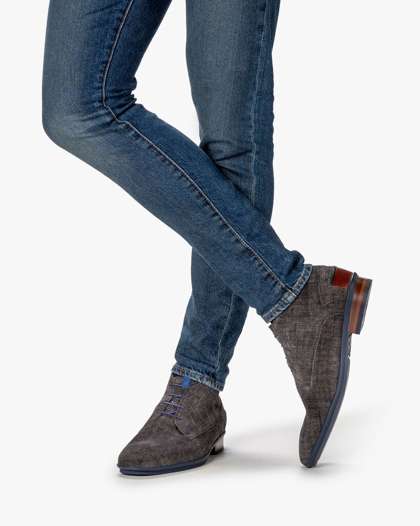 Schn&uuml;rstiefel Wildleder grau