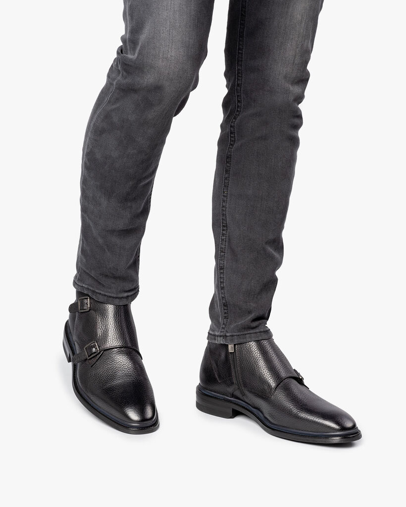 Schwarzer Monk-Schnallenschuh aus Kalbsleder mit Print