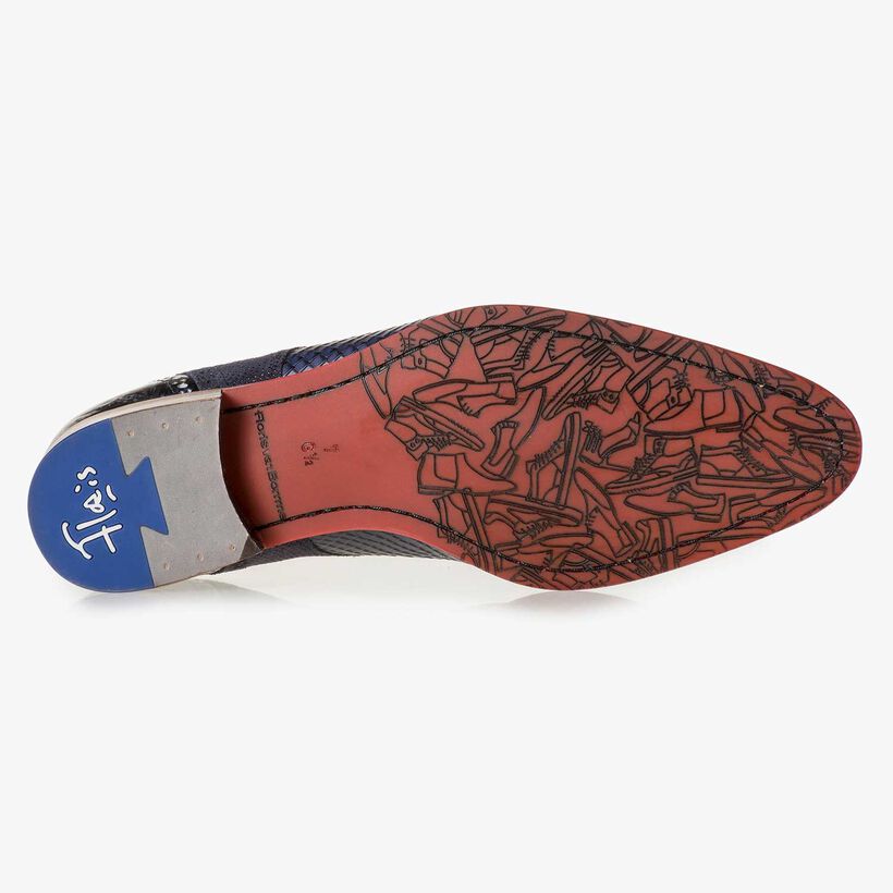 Blauer Leder-Schn&uuml;rschuh mit Schlangenprint