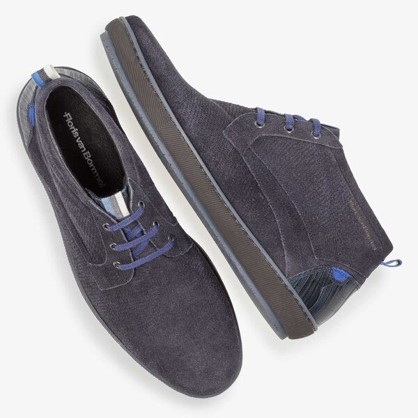 Dunkelblauer Wildleder-Schn&uuml;rschuh mit Print