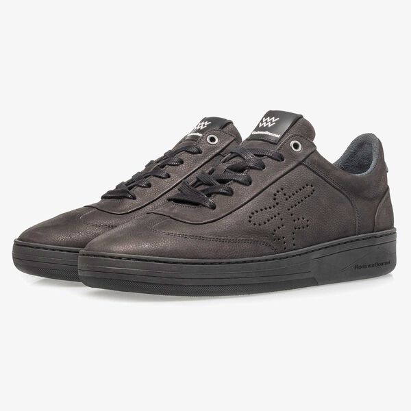 Black printed nubuck leather sneaker