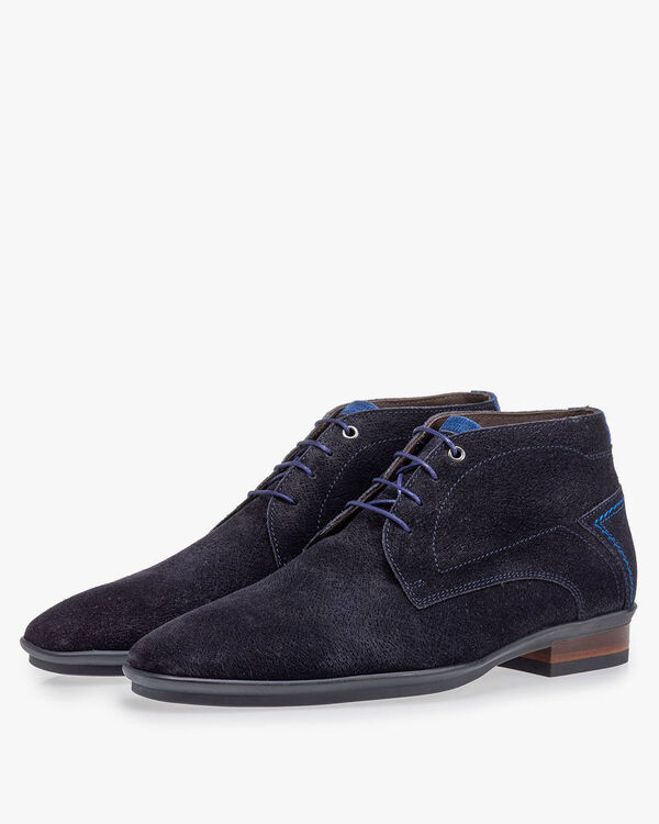 Schn&uuml;rstiefel blau Wildleder