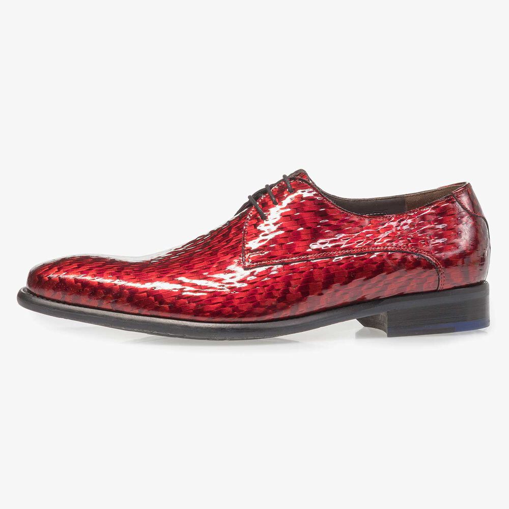 Roter Premium Lackleder-Schn&uuml;rschuh mit Print