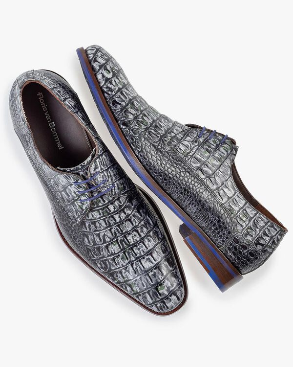 Schn&uuml;rschuh Krokoprint grau
