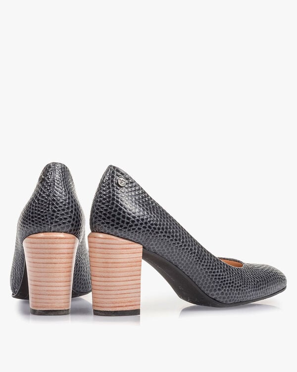 Dunkelblaue Leder-Pumps mit Print