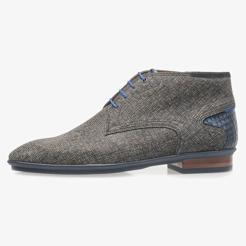 Taupefarbener Leder-Schn&uuml;rschuh mit Print
