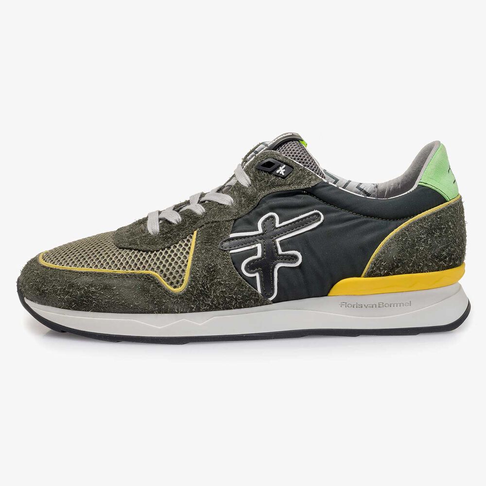 Gr&uuml;ngelber Wildleder-Sneaker