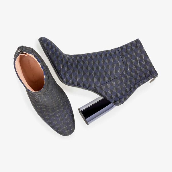 Blaue Stiefelette mit Grafikprint