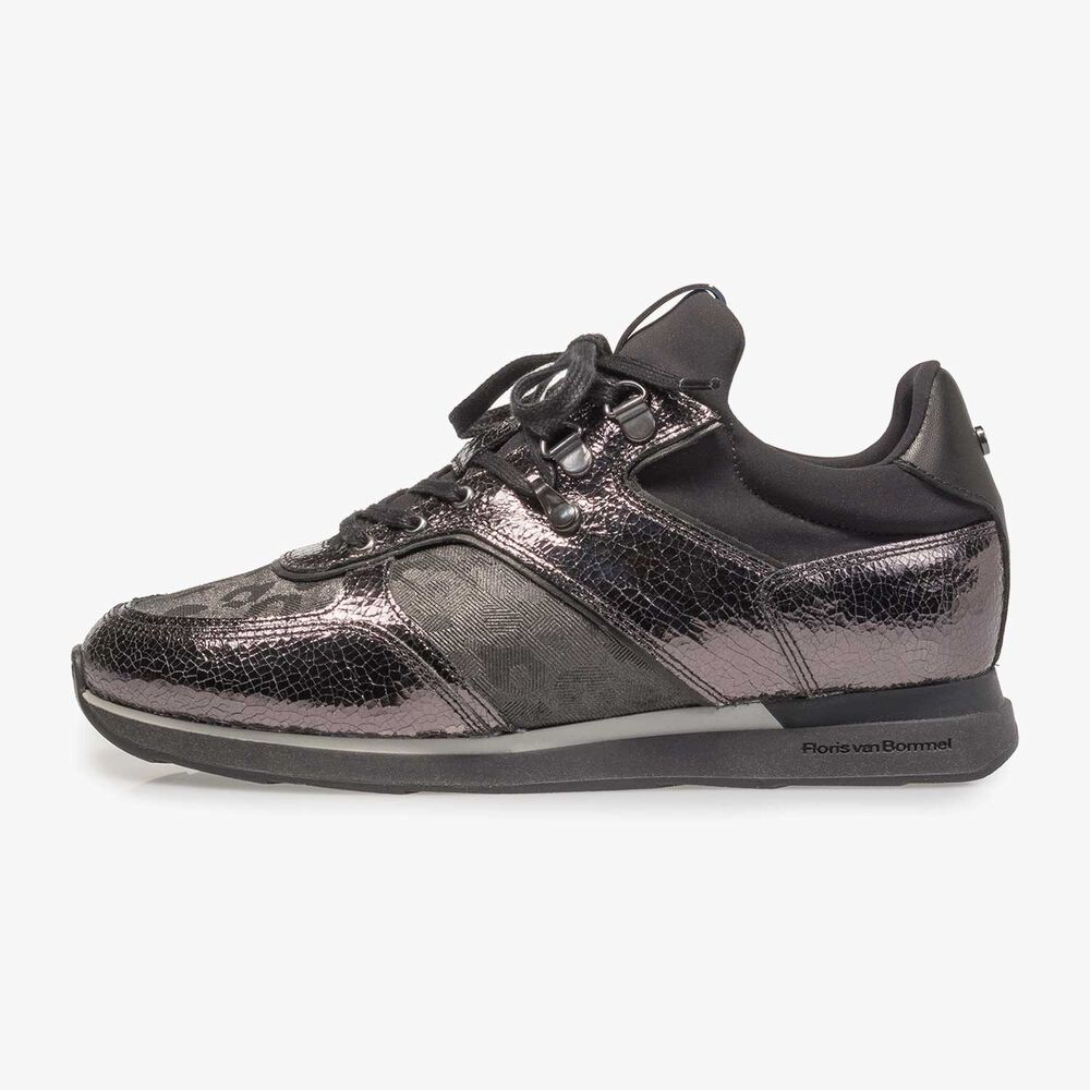 Dunkelgrauer Leder-Sneaker mit Metallic-Print