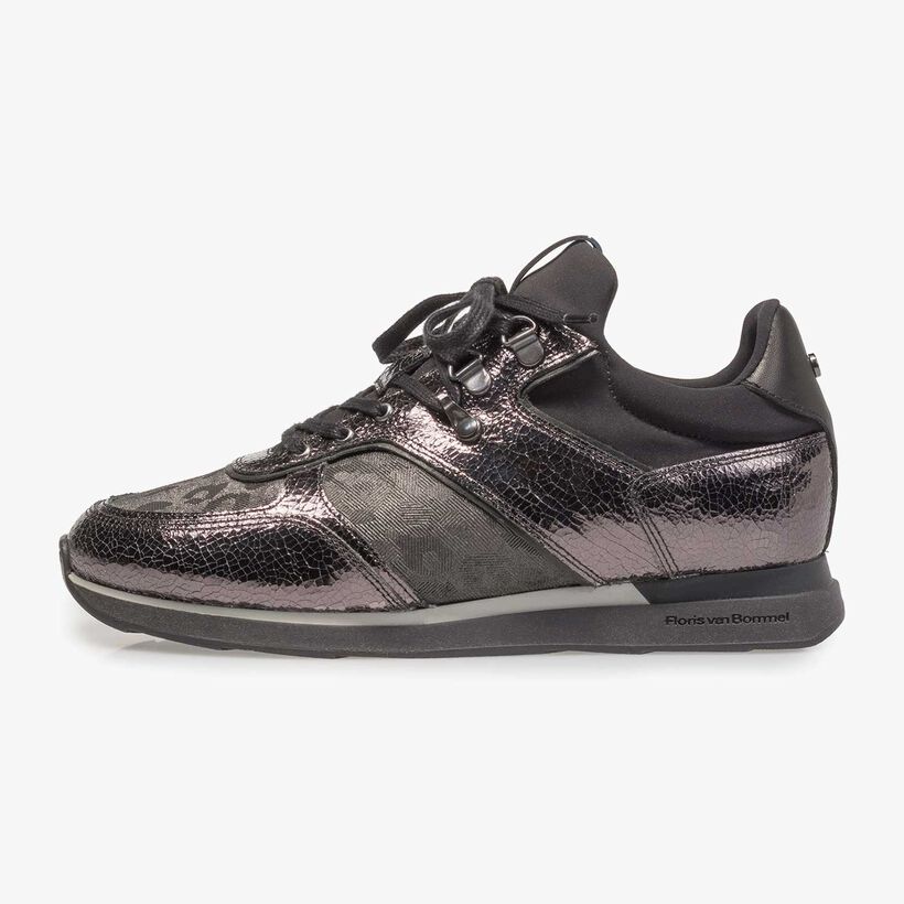 Dunkelgrauer Leder-Sneaker mit Metallic-Print