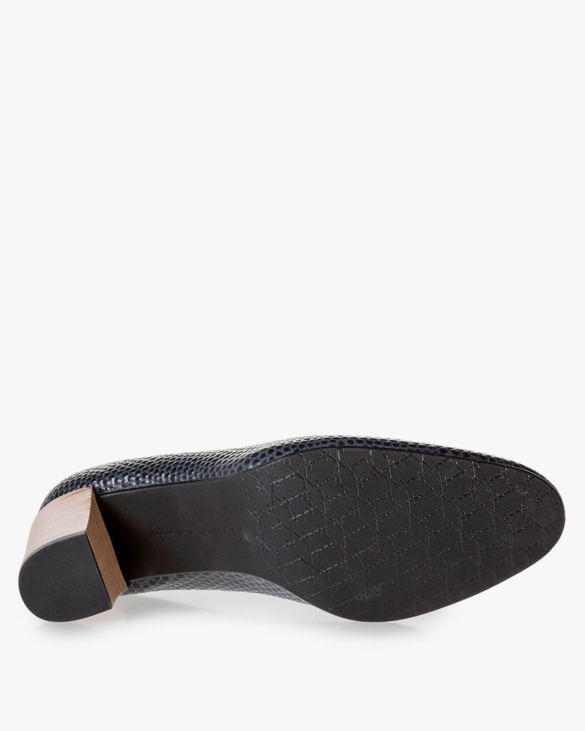 Dunkelblaue Leder-Pumps mit Print