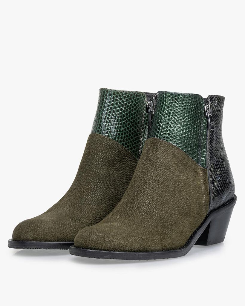 Stiefelette Wildleder-Print gr&uuml;n