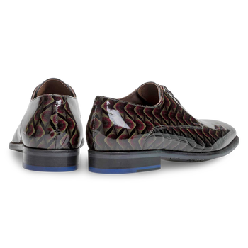 Burgundy red patent leather lace shoe with print