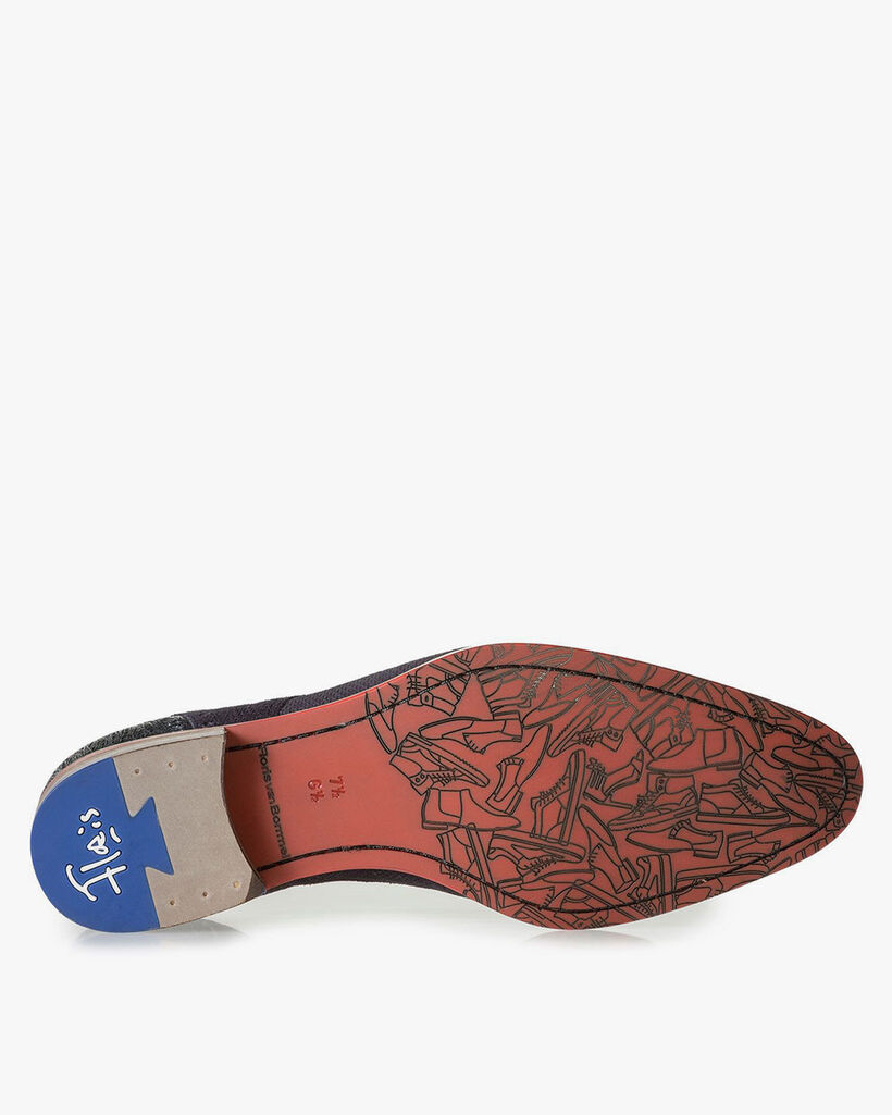 Blauer gemusterter Wildleder-Schn&uuml;rschuh