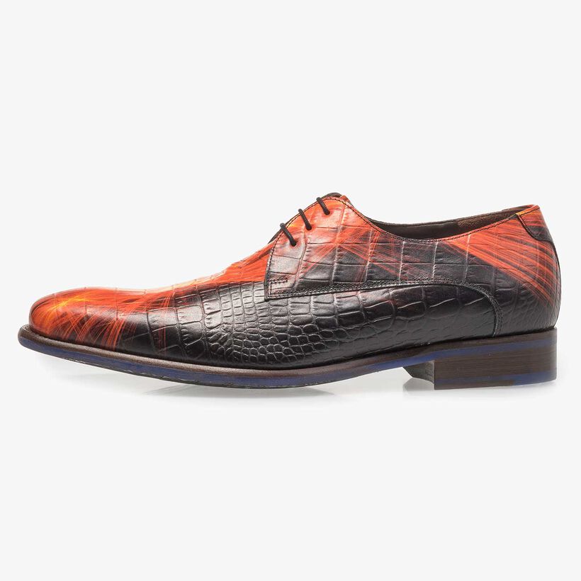 Roter Premium Kalbsleder-Schn&uuml;rschuh mit Blitzprint