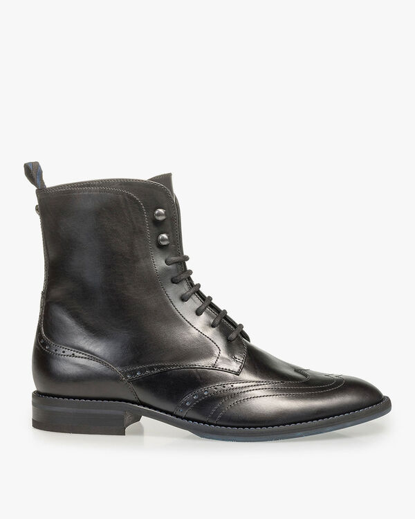 Black calf leather lace boot