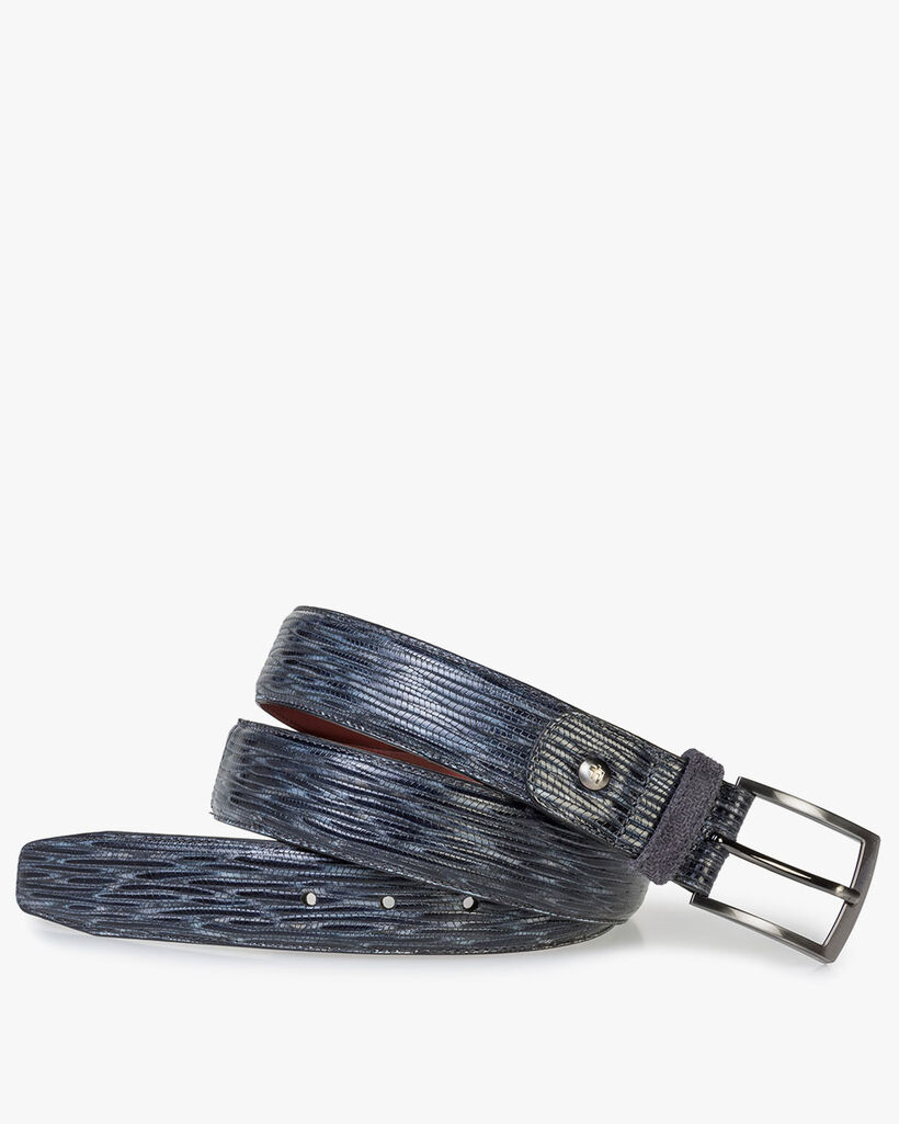 Blau-grauer Lederg&uuml;rtel mit Print