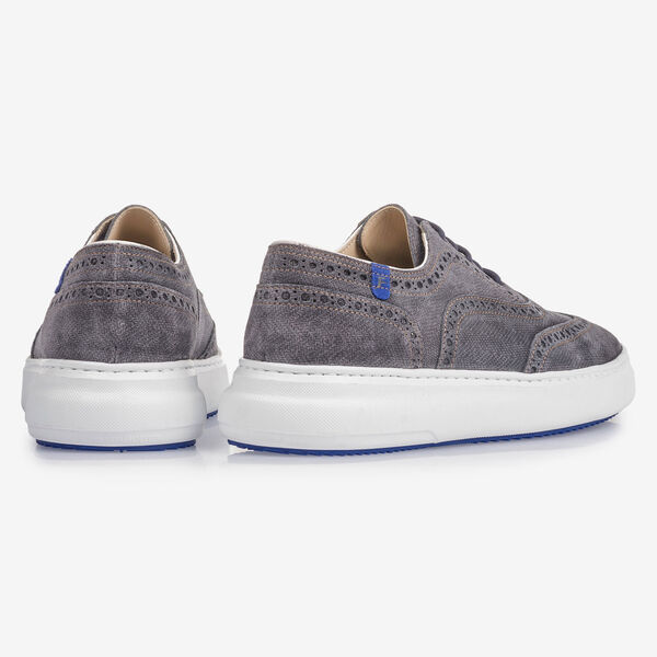 Dark grey suede leather lace shoe with print